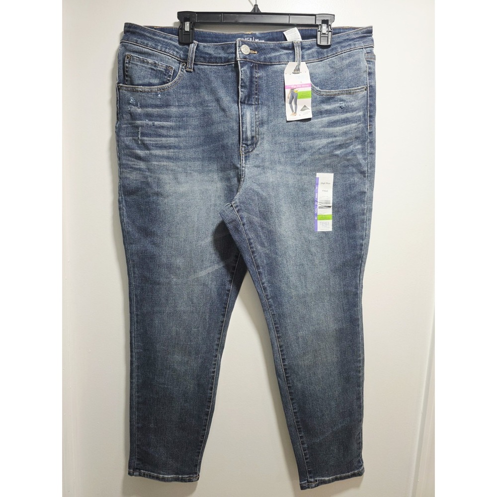 Time And Tru Women's Jean Size 20 Petite High Rise Skinny Straight Distressed